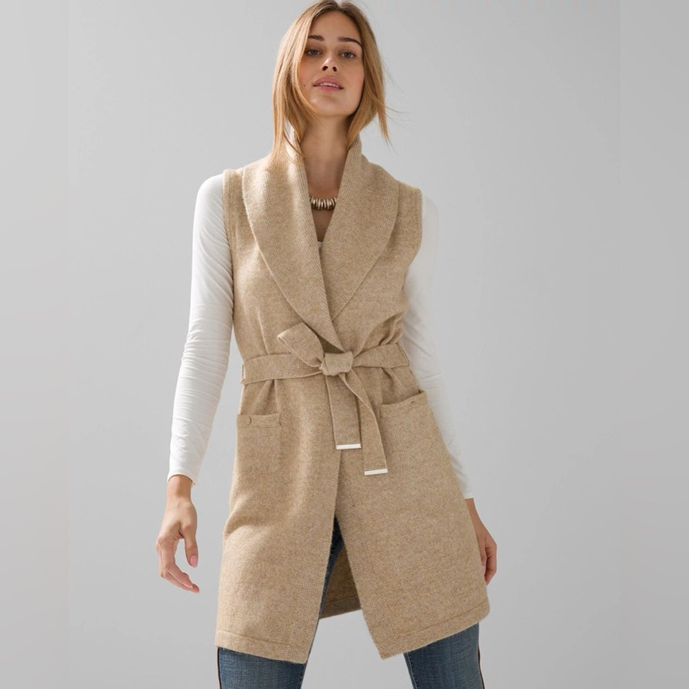 White House Black Market Tan Sleeveless Cardigan